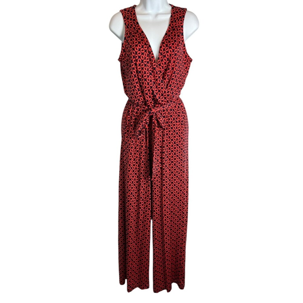 Nikki Nikki Poulos Surplice Wrap Front Wide Leg Jumpsuit Size S Jersey Knit